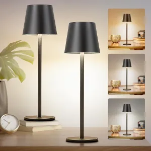 2Pack Cordless Table Lamp, 5200mAh Rechargeable LED Touch Lamp, 3 Color Stepless Dimming Up, Portable Battery Operated Desk Lamp for Living Room/Outdoor Bistro/Brunch Café (Black)