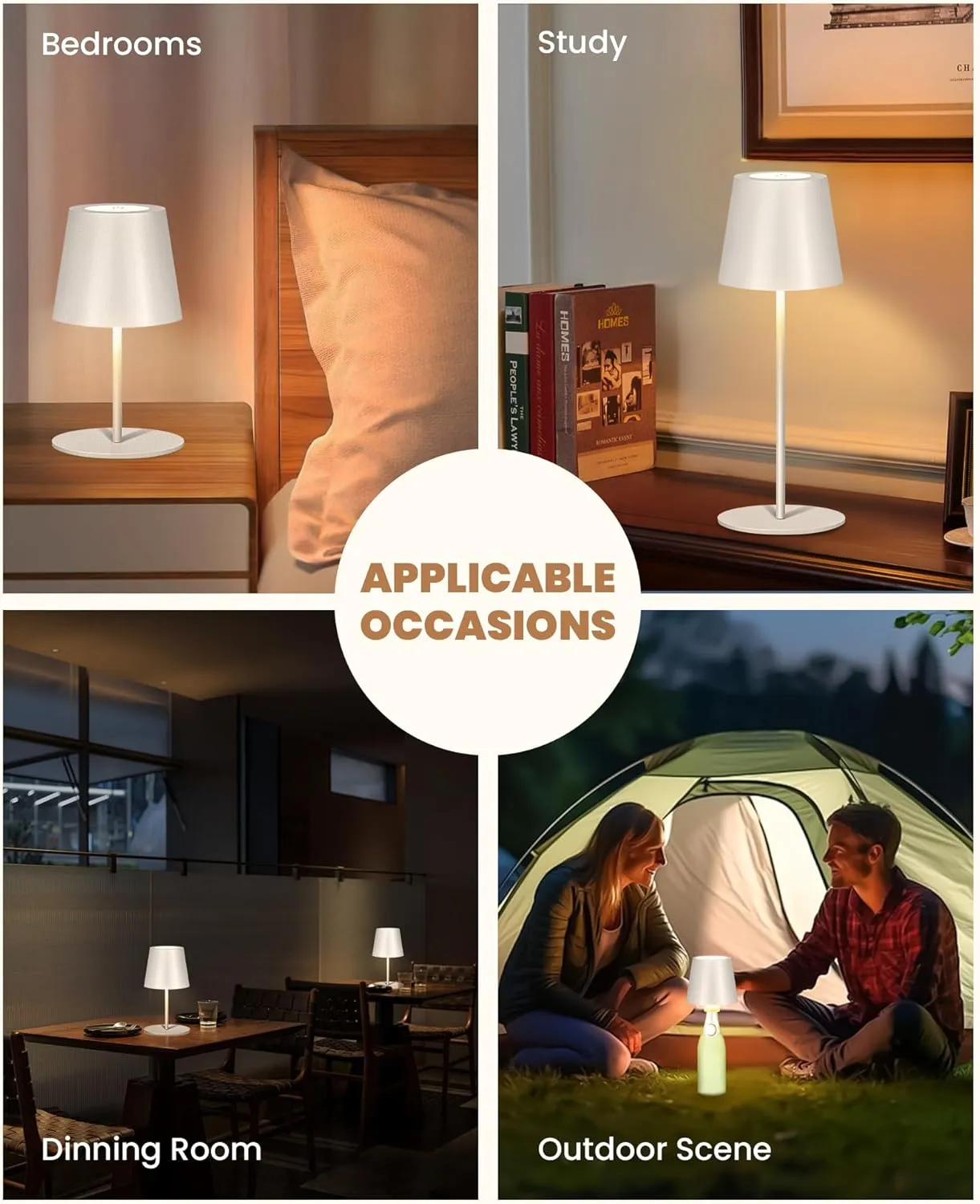 2Pack Cordless Table Lamp,Wireless Bottle Lamp,3 Level Dimming LED Portable Desk lamp,5000mAh Rechargeable Battery,One-Touch Power Off,Waterproof Outdoor,for Bedroom/Bars/Camping(White)