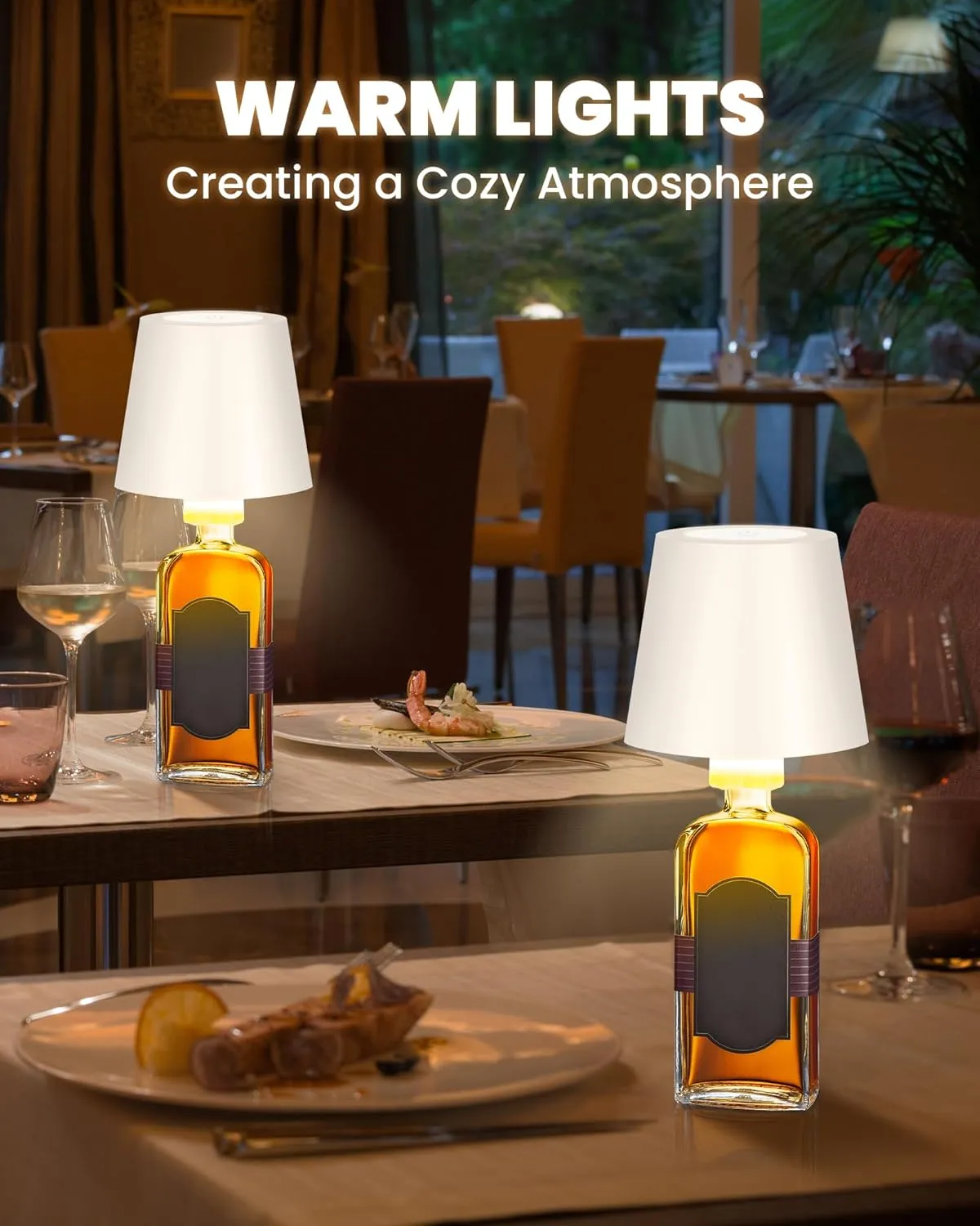 2Pack Cordless Table Lamp,Wireless Bottle Lamp,3 Level Dimming LED Portable Desk lamp,5000mAh Rechargeable Battery,One-Touch Power Off,Waterproof Outdoor,for Bedroom/Bars/Camping(White)