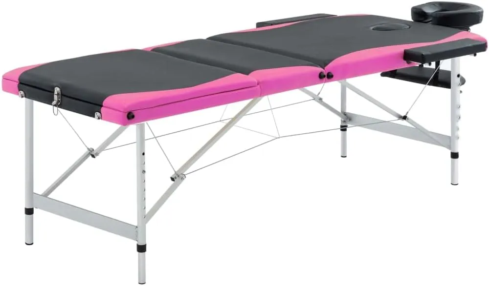 3-Zone Foldable Massage Table Aluminum Black and Pink,Massage Tables-110240