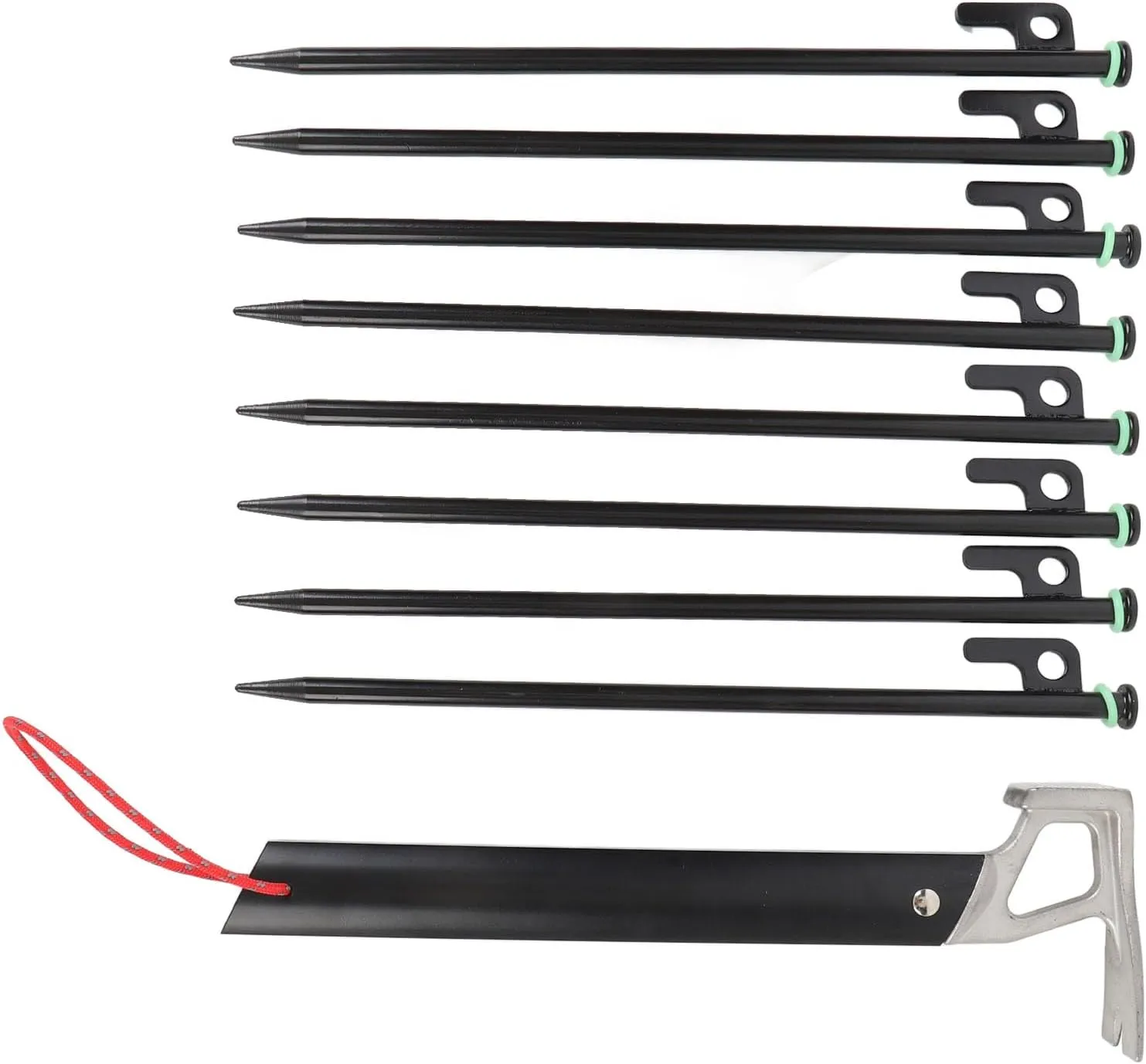 30cm Camping Stakes, Multiuse Tent Pegs with Guy Lines, Lightweight Tent Rope Clips, Hammer for Hiking Backpacking, Glowing at Night, Camping Rope Guy Lines, Hard and Soft Ground