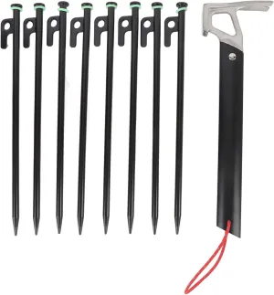 30cm Camping Stakes, Multiuse Tent Pegs with Guy Lines, Lightweight Tent Rope Clips, Hammer for Hiking Backpacking, Glowing at Night, Camping Rope Guy Lines, Hard and Soft Ground