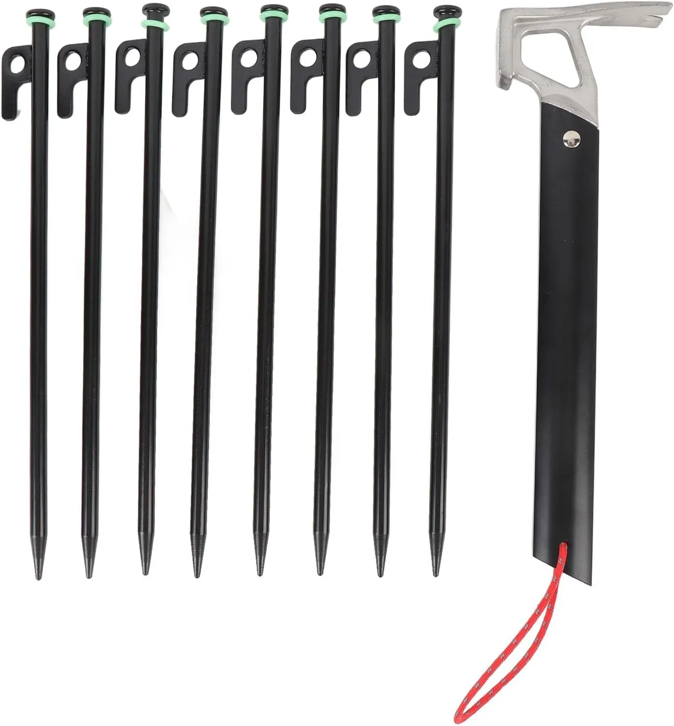 30cm Camping Stakes, Multiuse Tent Pegs with Guy Lines, Lightweight Tent Rope Clips, Hammer for Hiking Backpacking, Glowing at Night, Camping Rope Guy Lines, Hard and Soft Ground
