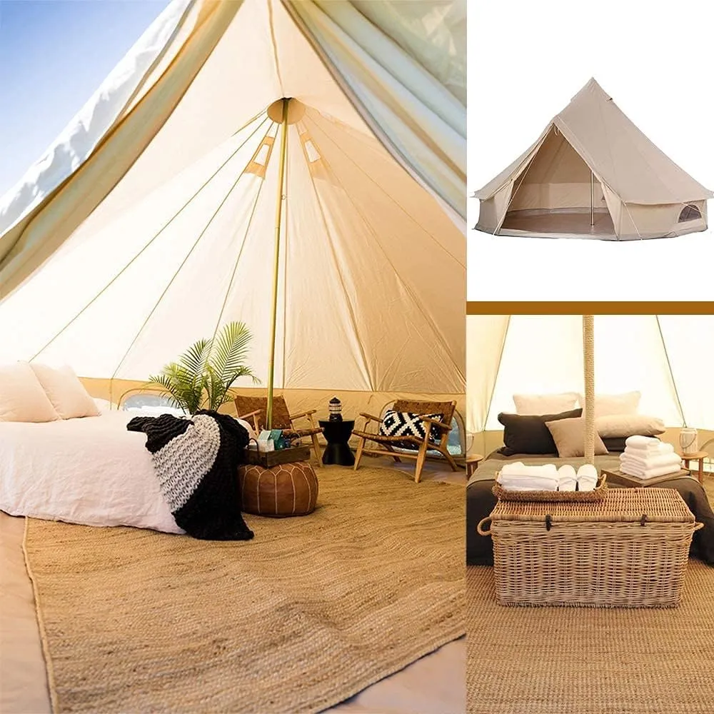 3/4/5/6M Camping Bell Tent 4-Season Heavy Duty Family Tent Outdoor Hiking Hunting Yurt Tent With Zipped Groundsheet And Chimney