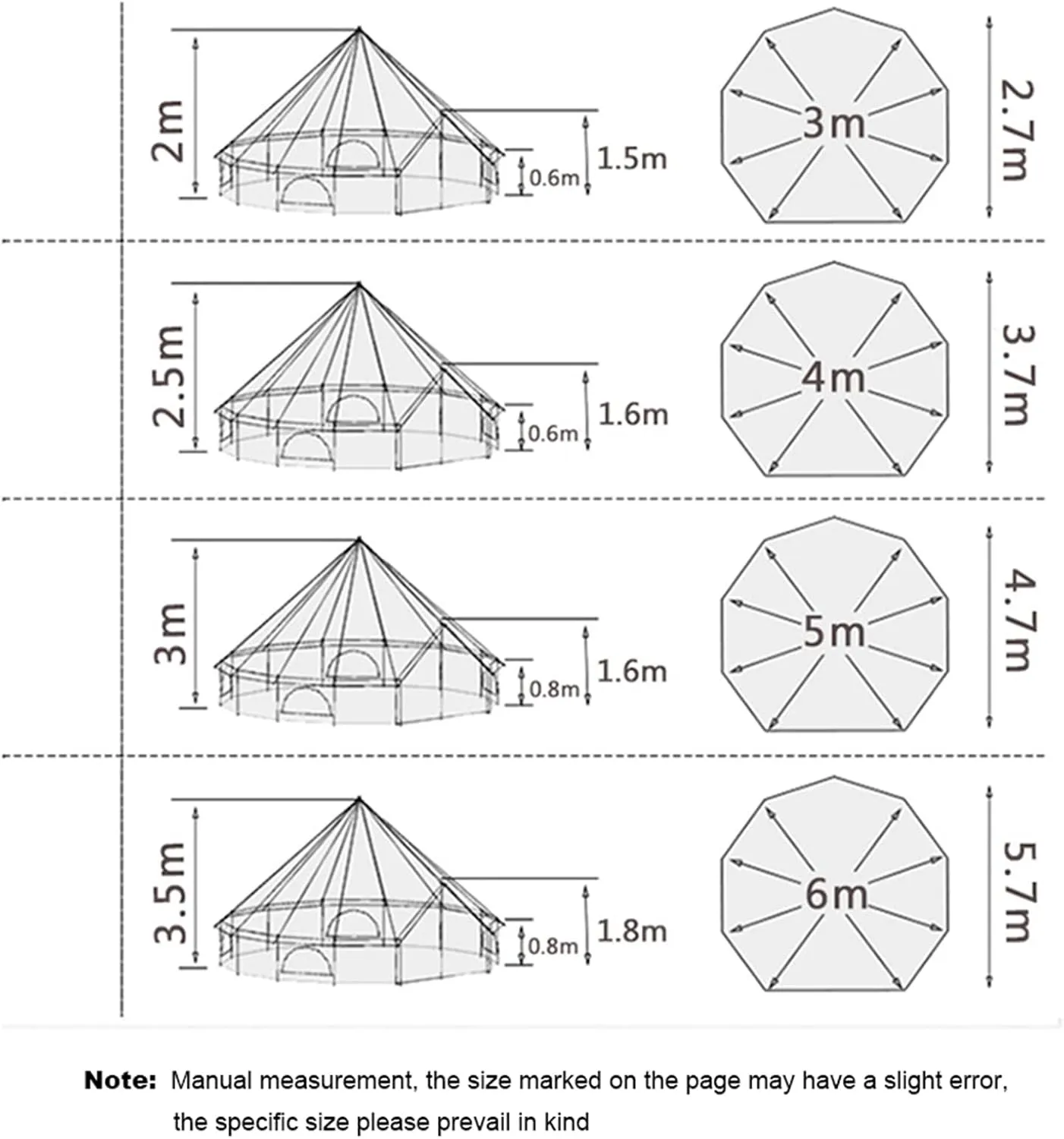 3/4m Yurt Tent with Stove Hole Camping Family Tent Cotton Canvas Bell Tent Large Space Pyramid Tent for Outdoor Party Hunting Picnic