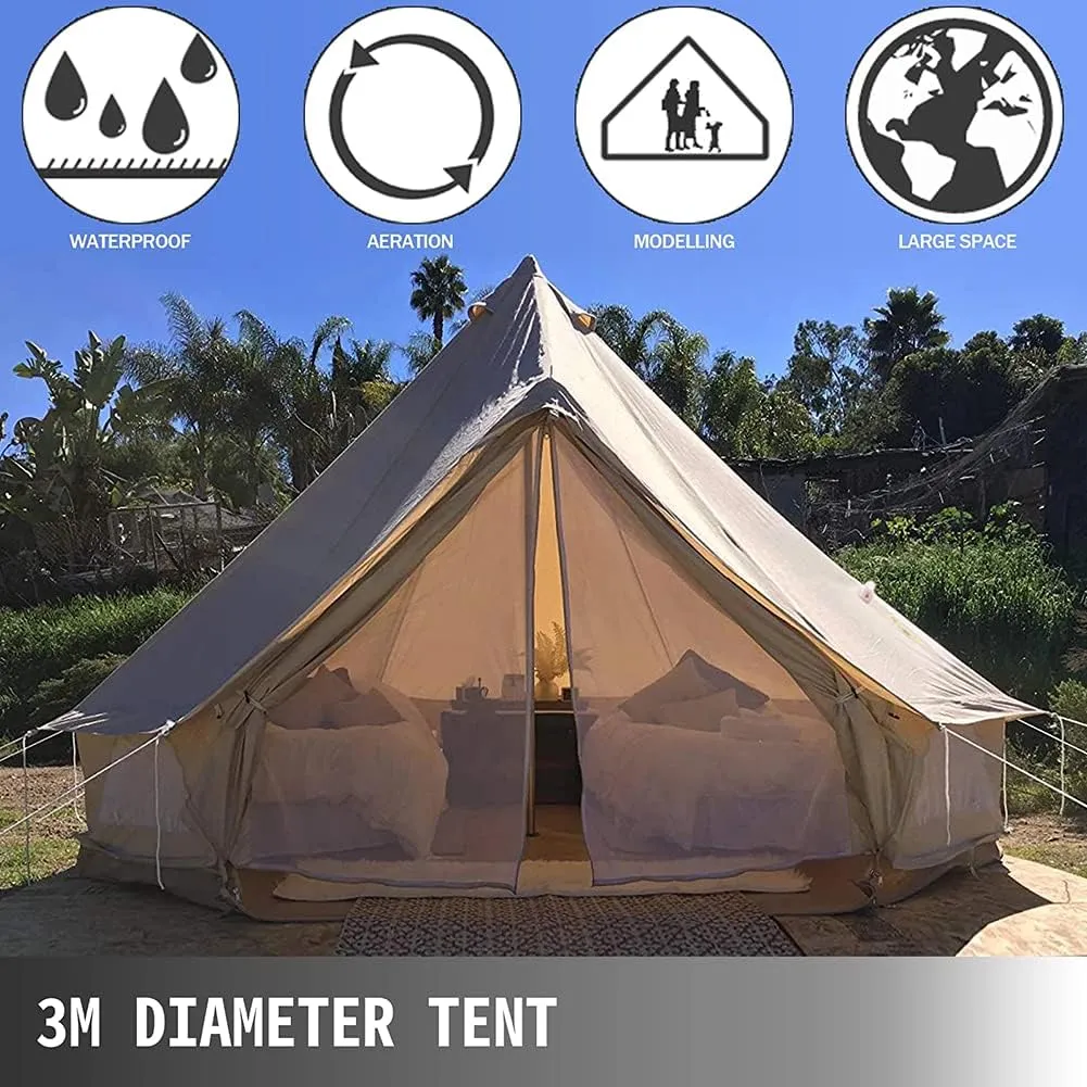 3/4m Yurt Tent with Stove Hole Camping Family Tent Cotton Canvas Bell Tent Large Space Pyramid Tent for Outdoor Party Hunting Picnic