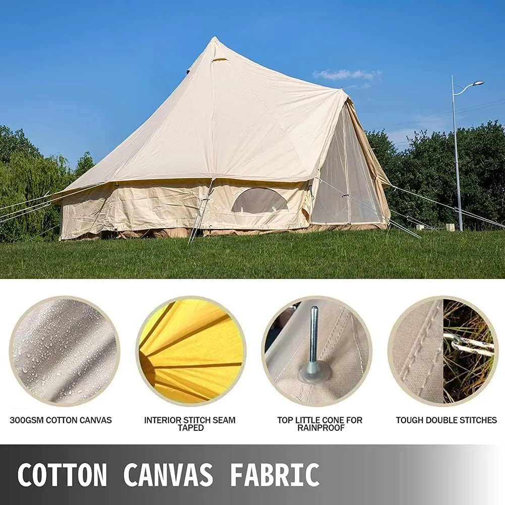 3/4m Yurt Tent with Stove Hole Camping Family Tent Cotton Canvas Bell Tent Large Space Pyramid Tent for Outdoor Party Hunting Picnic
