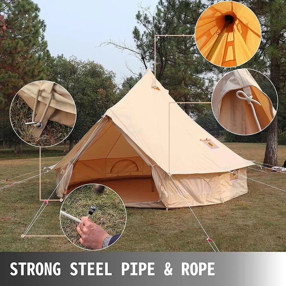 3/4m Yurt Tent with Stove Hole Camping Family Tent Cotton Canvas Bell Tent Large Space Pyramid Tent for Outdoor Party Hunting Picnic