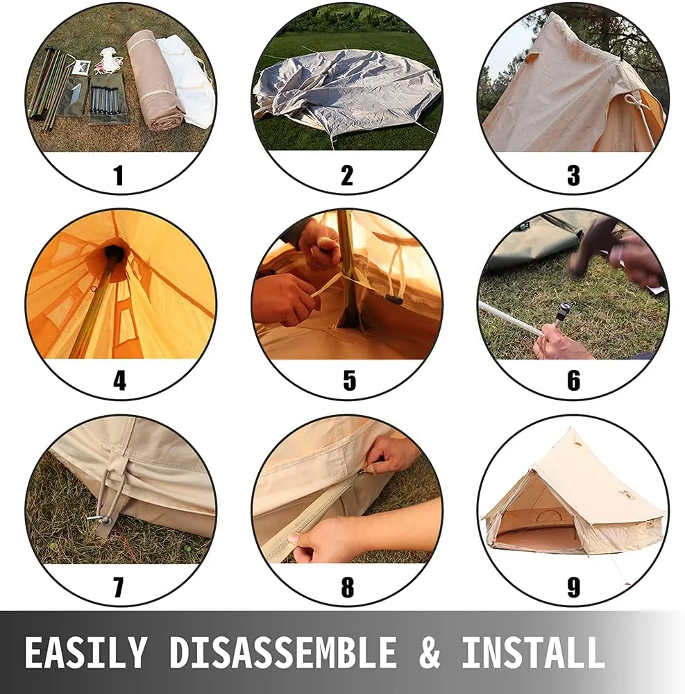 3/4m Yurt Tent with Stove Hole Camping Family Tent Cotton Canvas Bell Tent Large Space Pyramid Tent for Outdoor Party Hunting Picnic