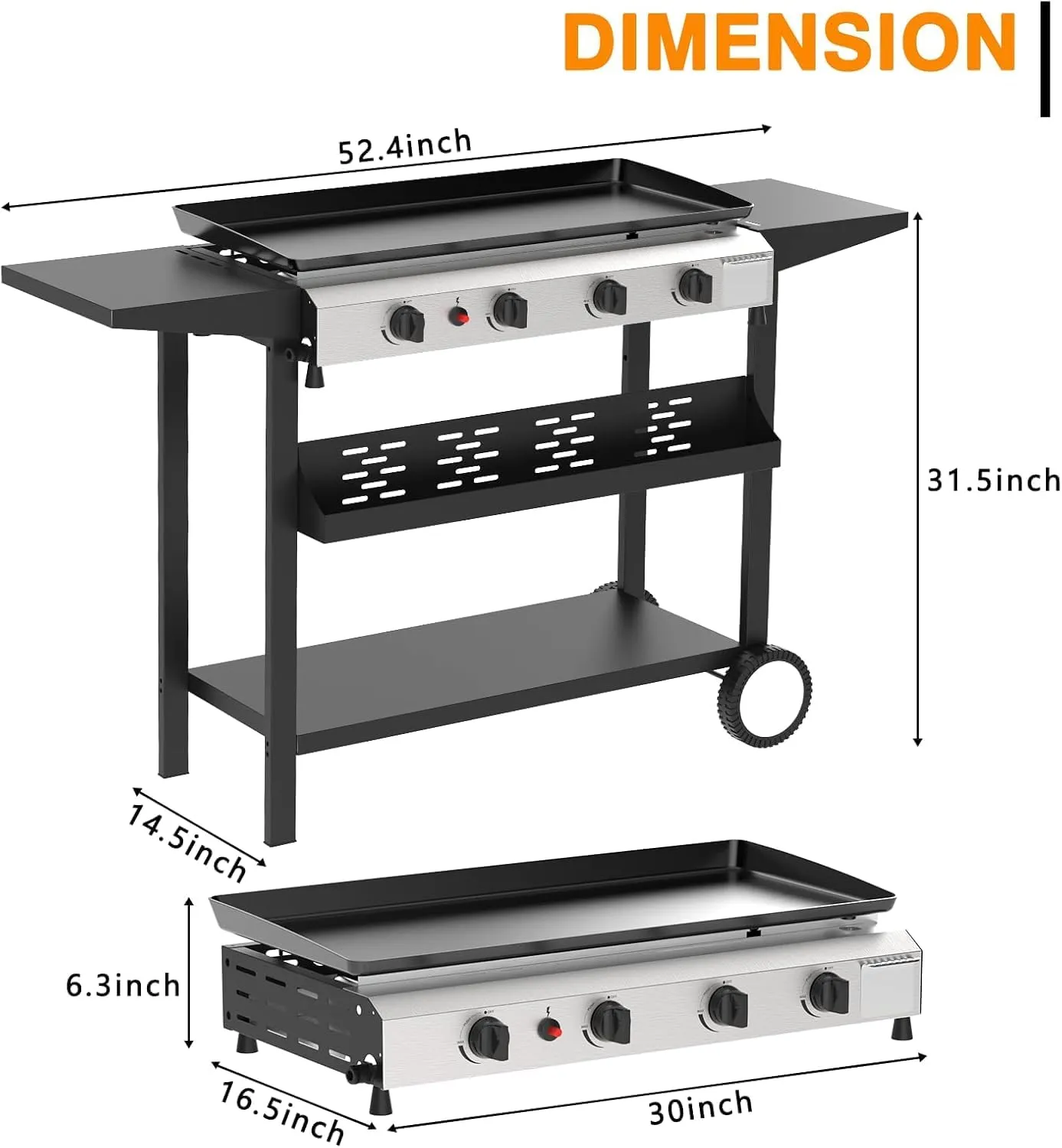 4 Burner Flat Top Grill, 30 Inch Stainless Steel Tabletop Portable Propane Griddle, 40,000 BTU BBQ Gas Griddle Flat Grill for Outdoor BBQ