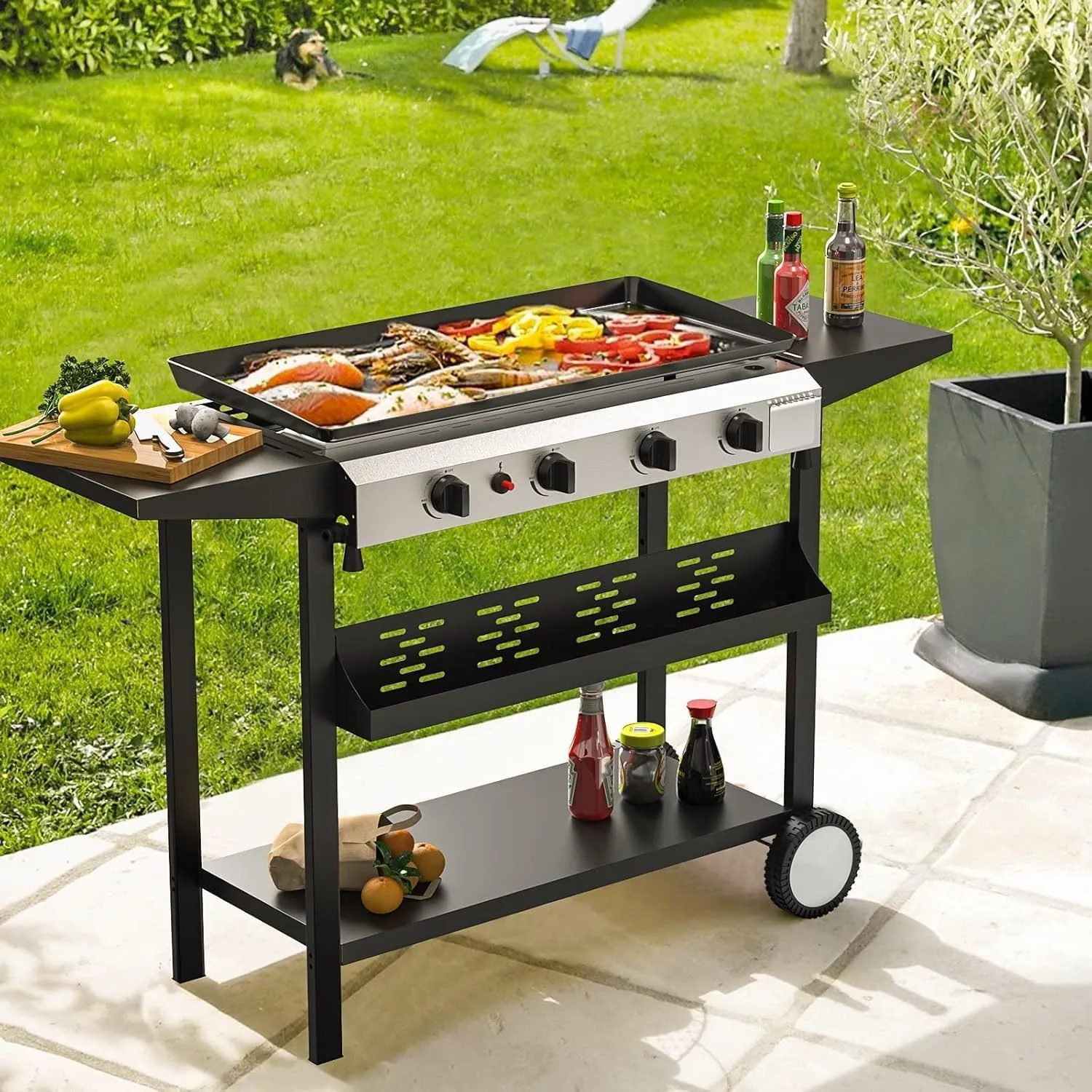 4 Burner Flat Top Grill, 30 Inch Stainless Steel Tabletop Portable Propane Griddle, 40,000 BTU BBQ Gas Griddle Flat Grill for Outdoor BBQ