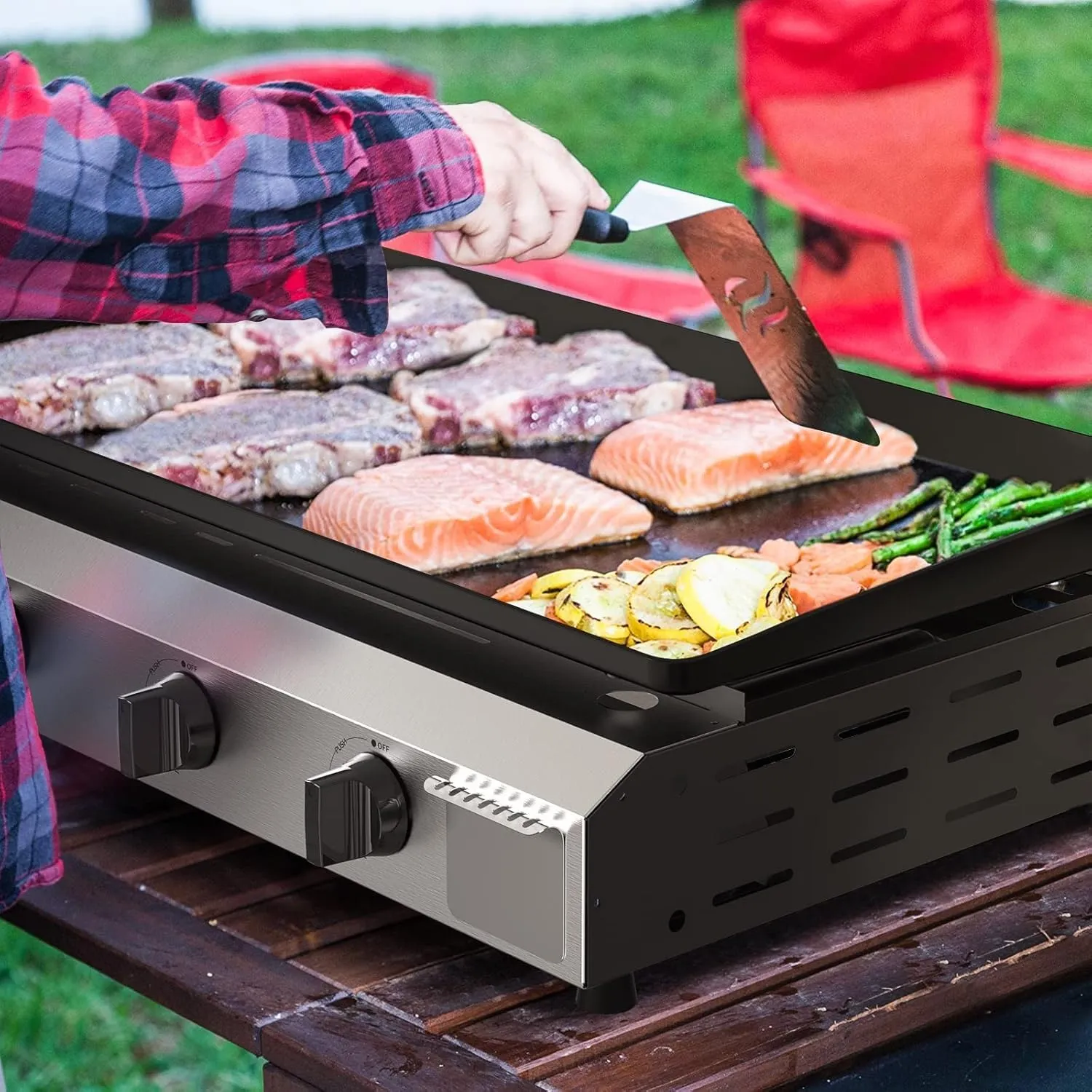 4 Burner Flat Top Grill, 30 Inch Stainless Steel Tabletop Portable Propane Griddle, 40,000 BTU BBQ Gas Griddle Flat Grill for Outdoor BBQ