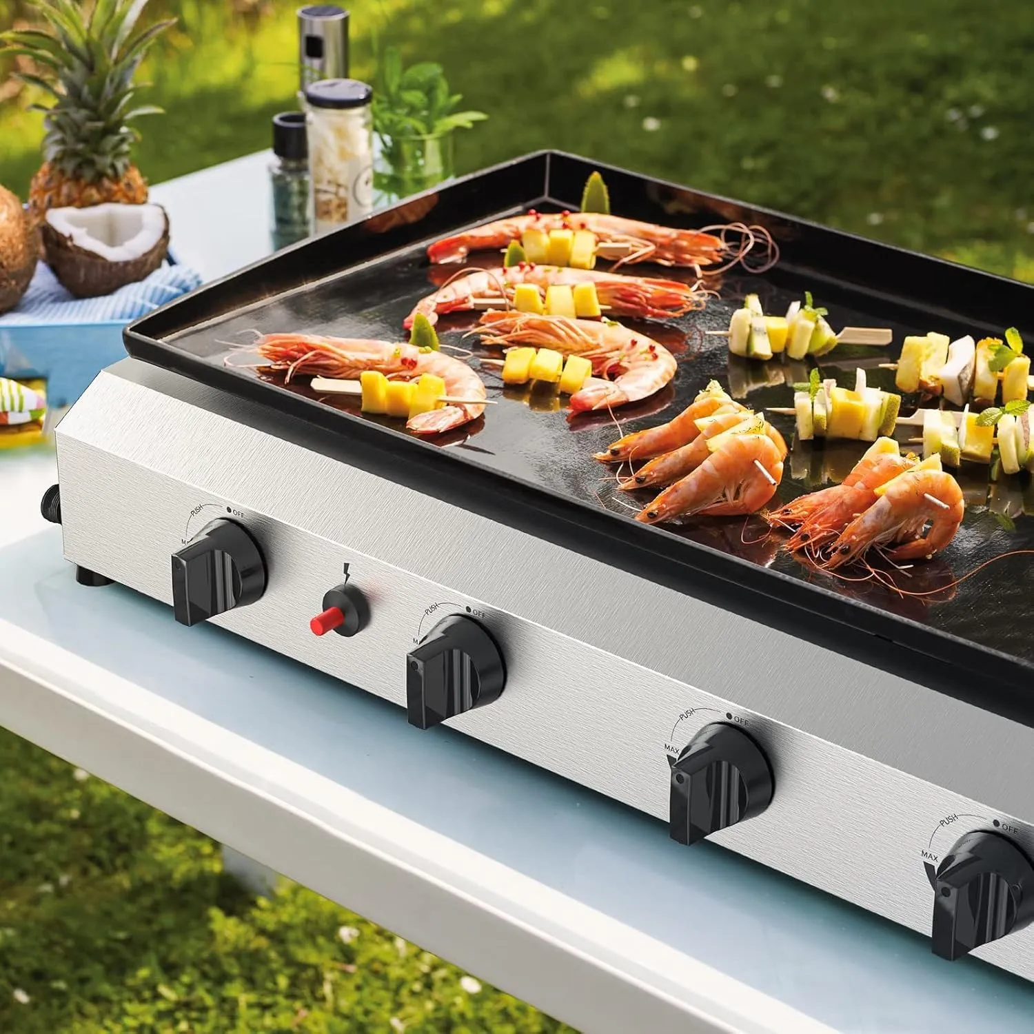 4 Burner Flat Top Grill, 30 Inch Stainless Steel Tabletop Portable Propane Griddle, 40,000 BTU BBQ Gas Griddle Flat Grill for Outdoor BBQ