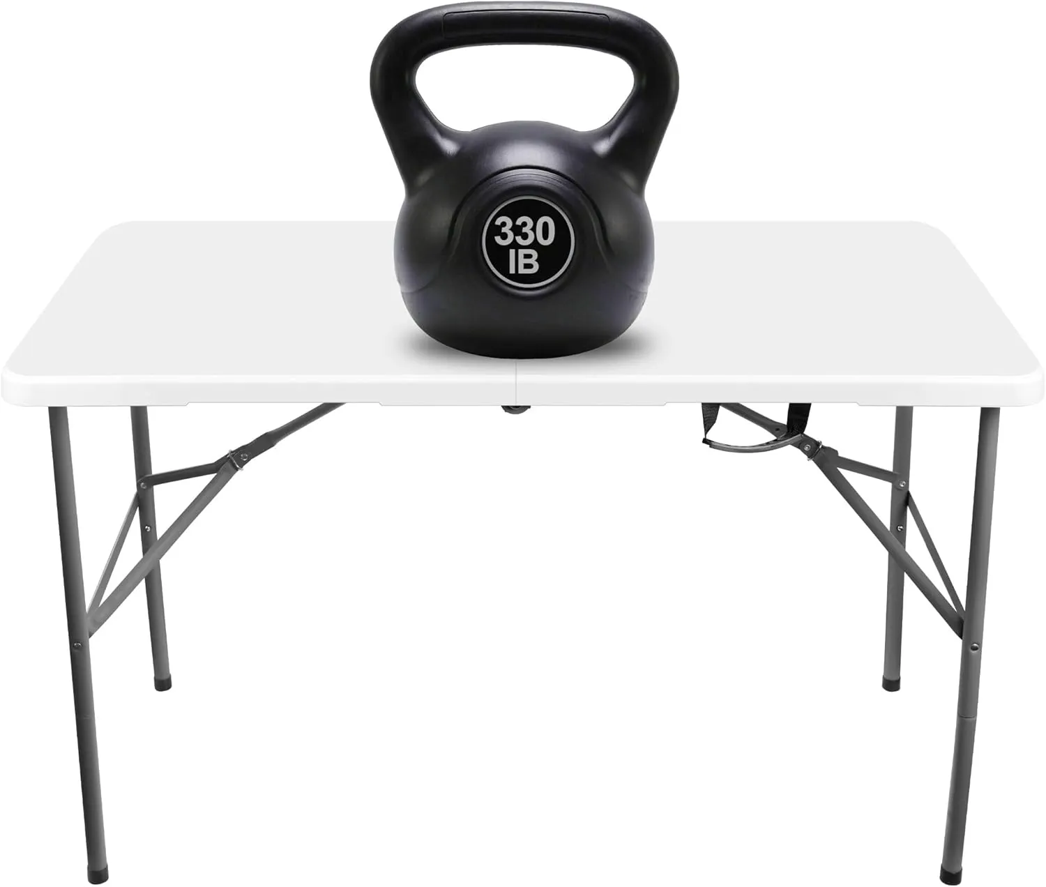 4 ft Portable Folding Table, Camping Foldable Table with Carrying Handle, Locks, Stright Legs for Indoor & Outdoor Party, Barbeque, Camping, Board Games - White