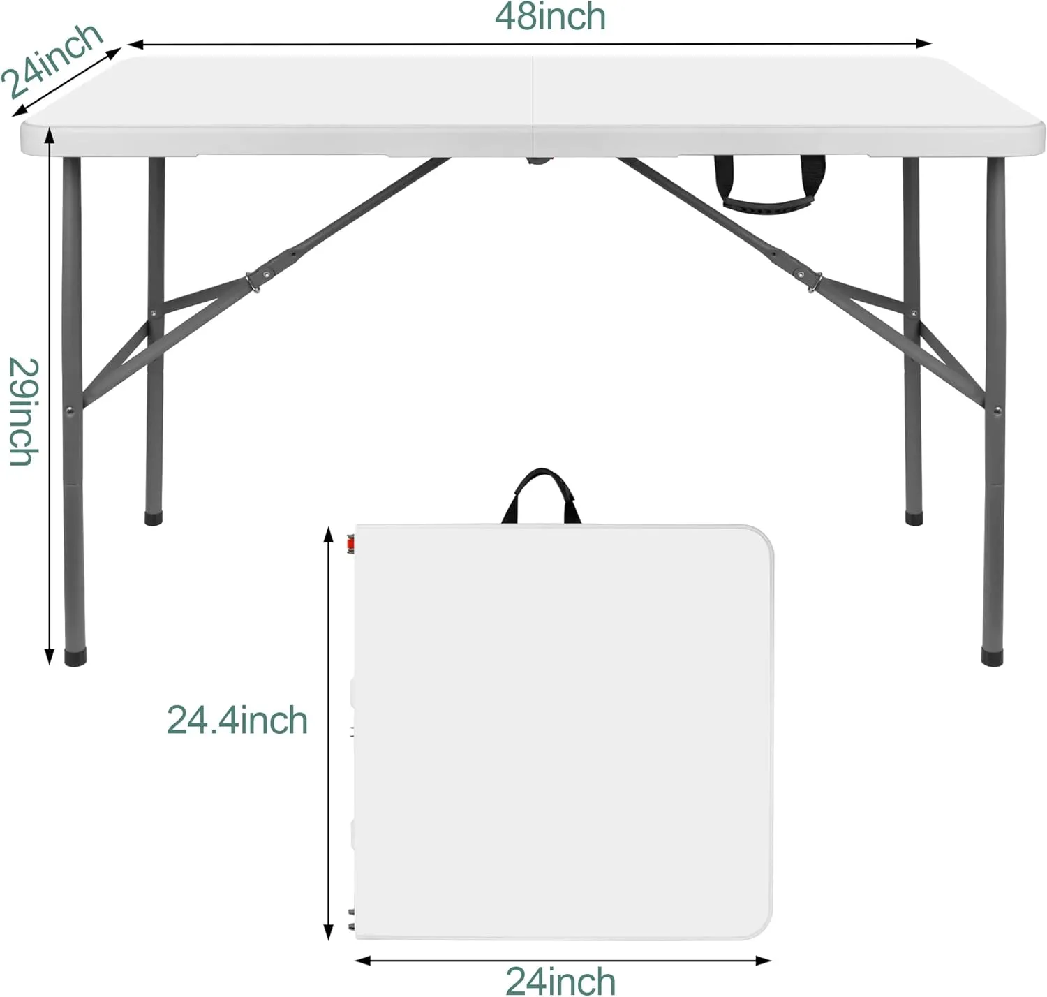 4 ft Portable Folding Table, Camping Foldable Table with Carrying Handle, Locks, Stright Legs for Indoor & Outdoor Party, Barbeque, Camping, Board Games - White