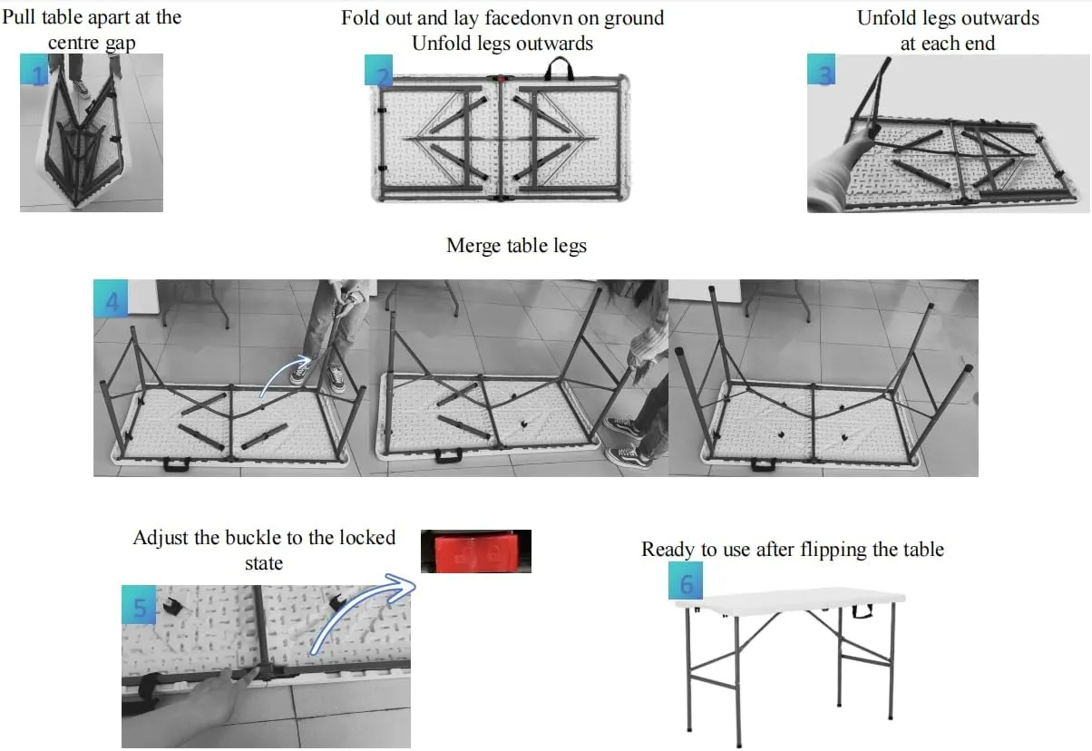 4 ft Portable Folding Table, Camping Foldable Table with Carrying Handle, Locks, Stright Legs for Indoor & Outdoor Party, Barbeque, Camping, Board Games - White