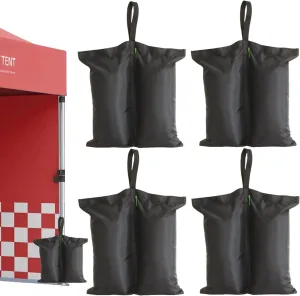 4-Pack Sand Bags for Canopy Tent Weights 14"x15" Heavy Duty - 120LB Capacity Sandbags for Outdoor Tents, Pop Up Canopies, Market Stalls, Beach & Camping Accessories (Black)