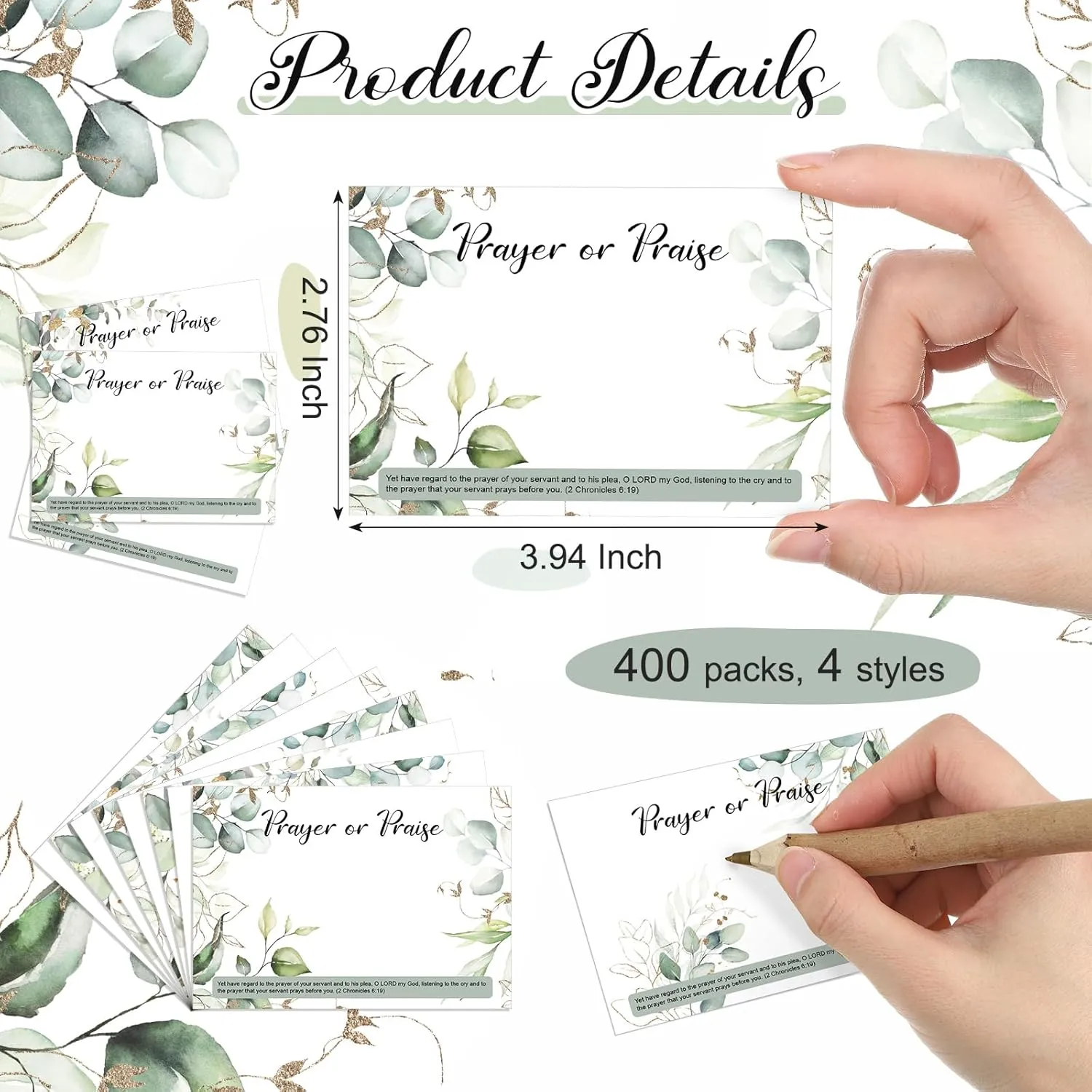 400 Pcs Prayer Request Cards Church Visitor Cards Catholic Baptism Funeral Gifts Christian Scripture for First Communion Father's Day Gifts Women Christening Favors Guest(Greenery)