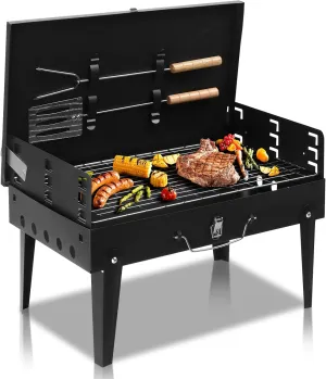 44 * 27 * 7cm Portable Square Charcoal Grill Black