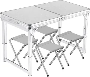 47x24in Folding Camping Table,3 Adjustable Height,Lightweight Portable Aluminum Picnic Table with Handle Great for Outdoor Indoor Camp Activity Garden Balcony(Size:4 Aluminum Stools,Color (White 4 Cl