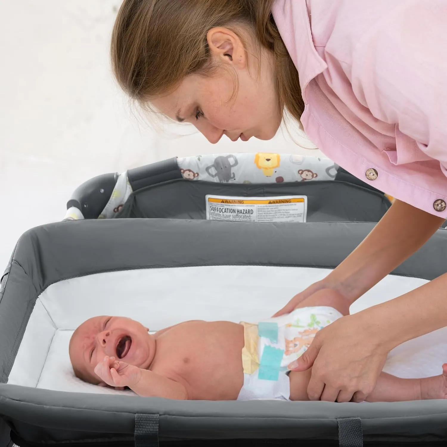 5 in 1 Infant Newborn Baby Crib,Baby Bassinet Bedside Cribs,Pack and Play and Changing Table,Portable & Music Box,Portable Travel Crib,Dark Gray