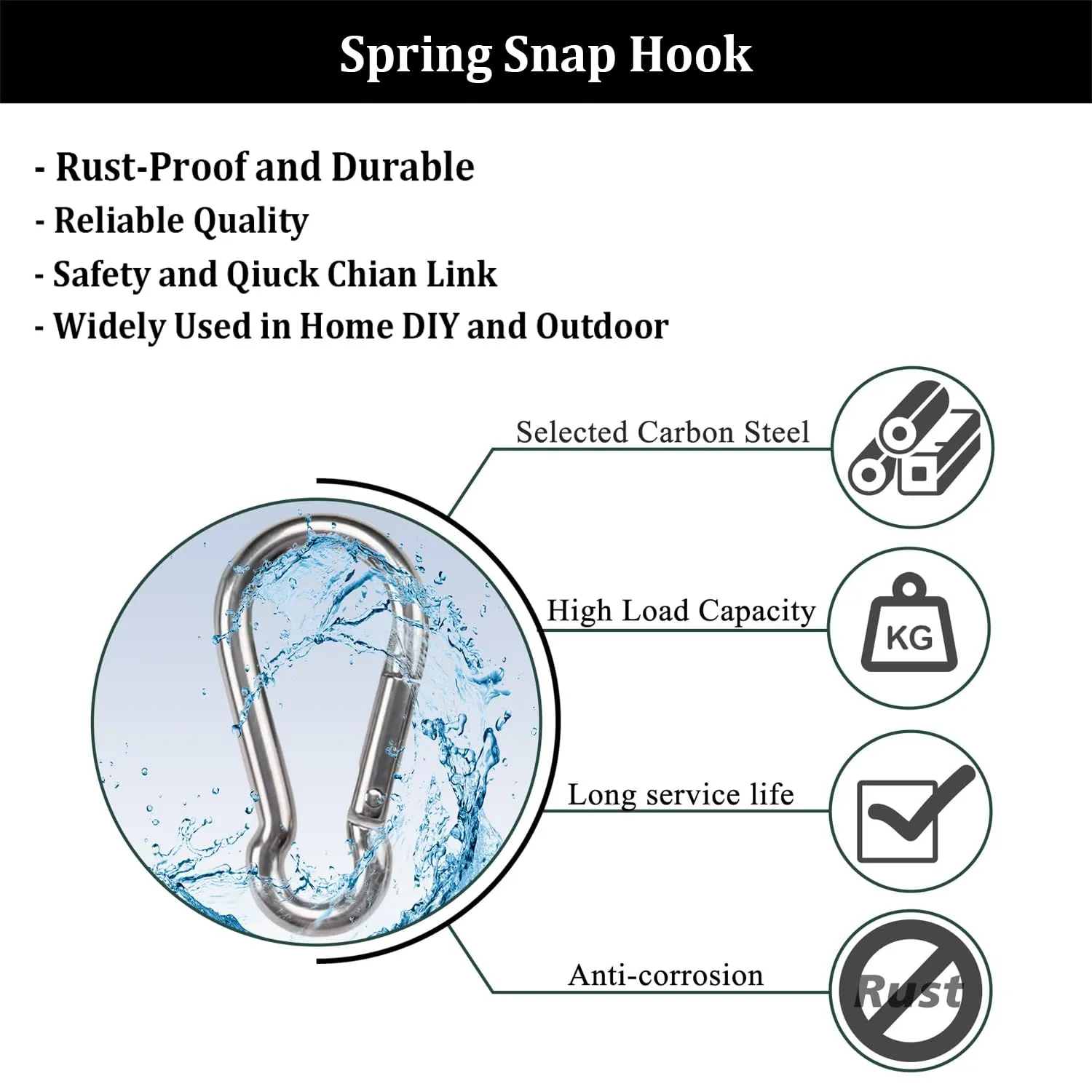 50 Pack 3Inch Safety Spring Snap Hook, Ailengy 5/16I Galvanized Steel Quick Link Carabiner Clip Hooks, Heavy Duty Steel Clip Buckle for Camping Hiking, Hiking Boating, Fishing, and Traveling