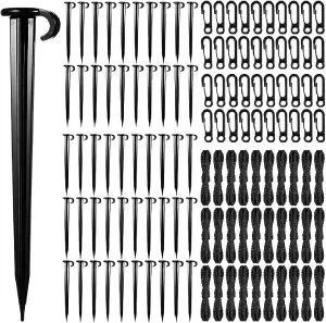 50 Sets 7 Inch Plastic Stakes for Inflatables Replacement Stakes for Outdoor Inflatables Christmas Decorations Plastic Yard Stakes Hooks Nylon Rope for Tent Christmas Inflatables Stakes