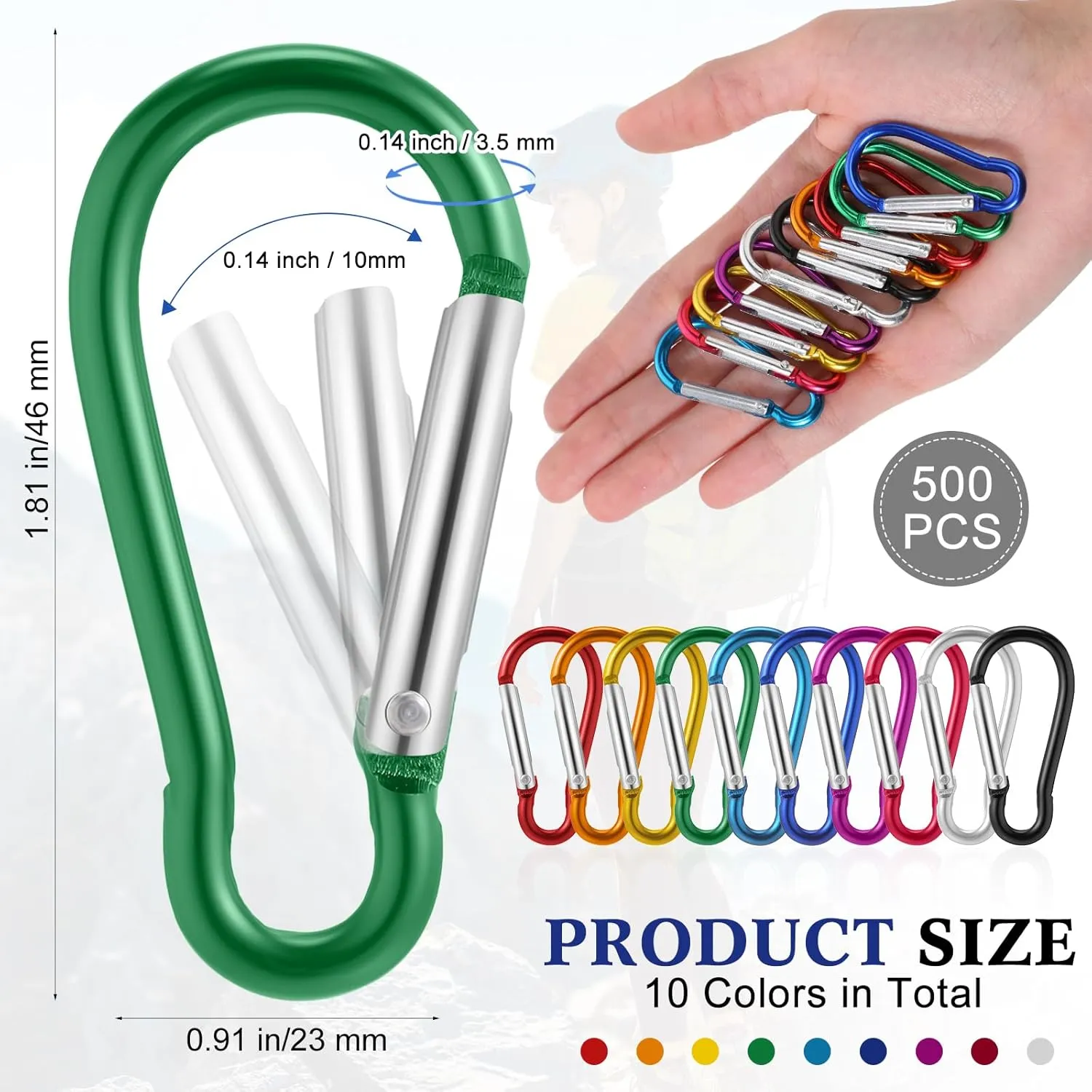 500 Pcs 2" Spring Snap Hooks Bulk Small Aluminum Alloy Clip Keychain Spring Snap Hook for Hanging Camping Hiking Traveling Fishing Outdoor