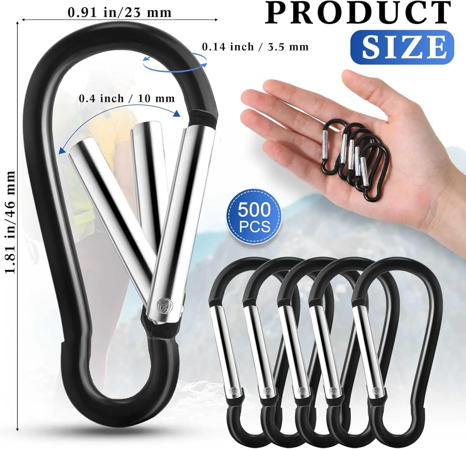 500 Pcs 2" Spring Snap Hooks Bulk Small Aluminum Alloy Clip Keychain Spring Snap Hook for Hanging Camping Hiking Traveling Fishing Outdoor