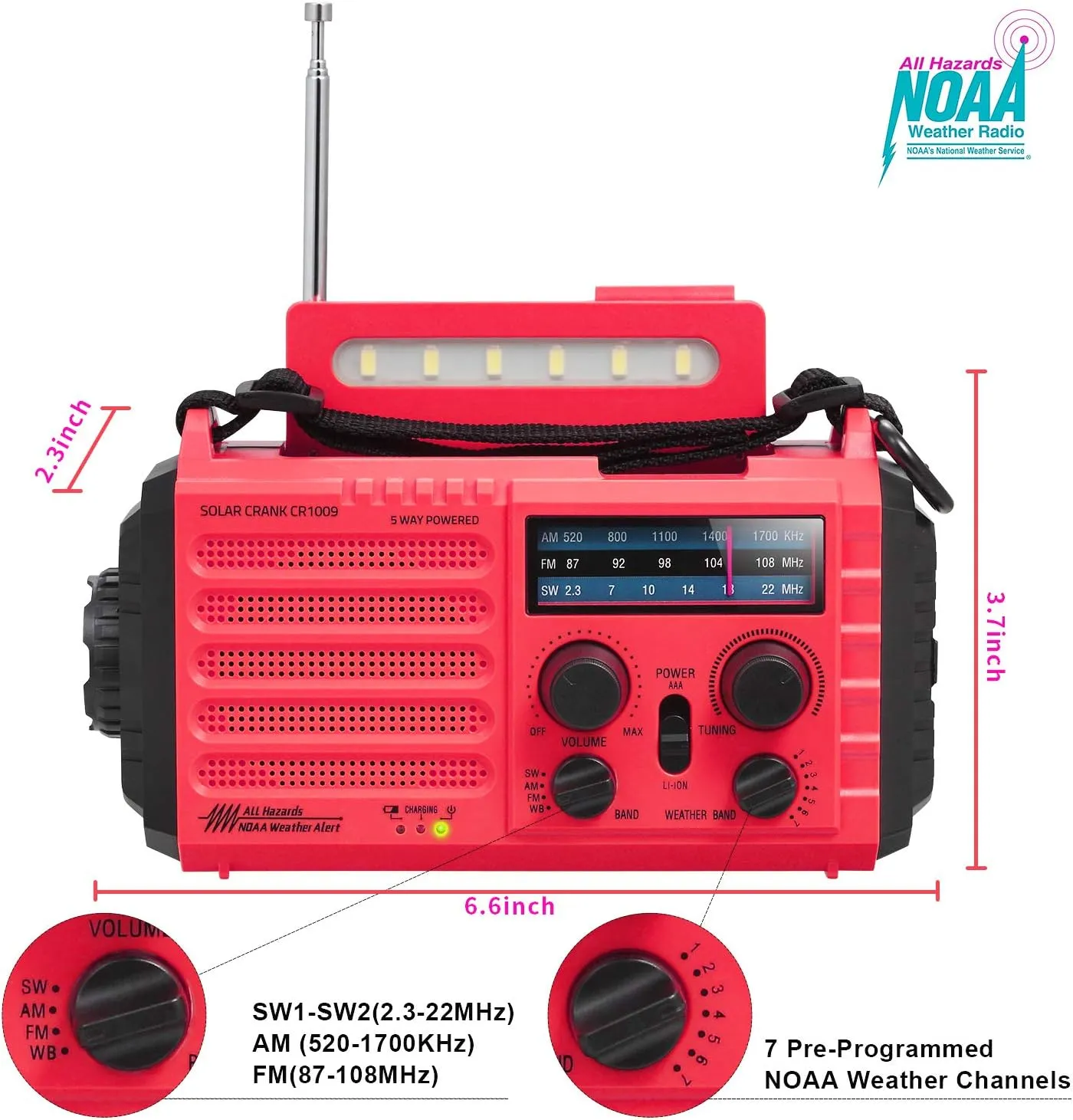 5000mAh Weather Alert Radio, AM/FM/SW/NOAA Radio, Solar Hand Crank Portable Survival Emergency Radio,Rechargeable Battery Power Bank USB Cellphone Charger,Camping Flashlight Lantern,SOS Alarm,Compass