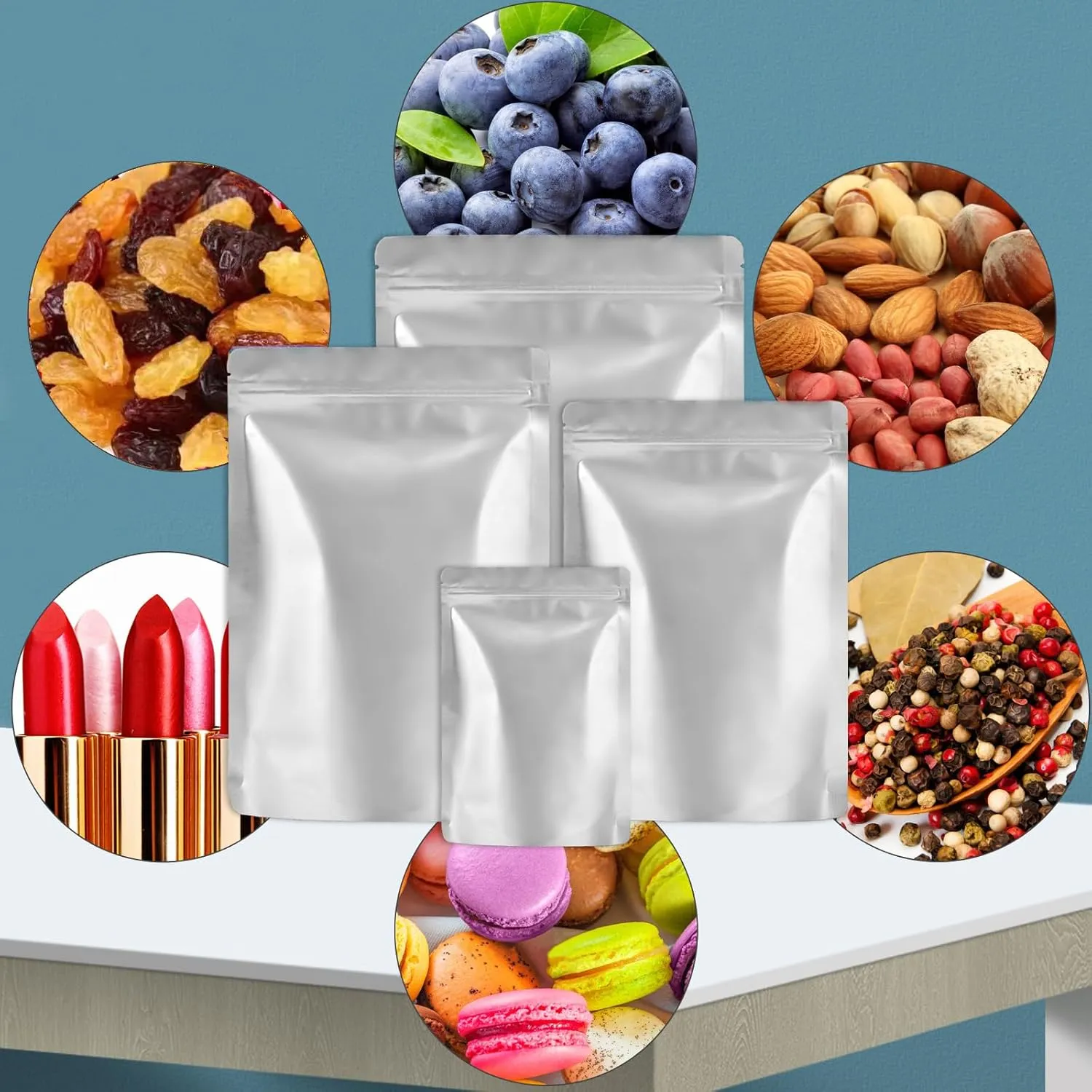50pcs Mylar Bags 1 Quart Food Storage Bags with Zipper Heat Resealable Aluminum Foil Storage Bag,Each Side 4.75 Mil Thick,7"x10" (50Pack-1Quart)