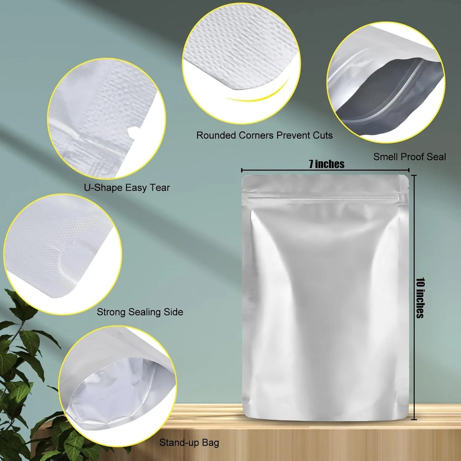 50pcs Mylar Bags 1 Quart Food Storage Bags with Zipper Heat Resealable Aluminum Foil Storage Bag,Each Side 4.75 Mil Thick,7"x10" (50Pack-1Quart)
