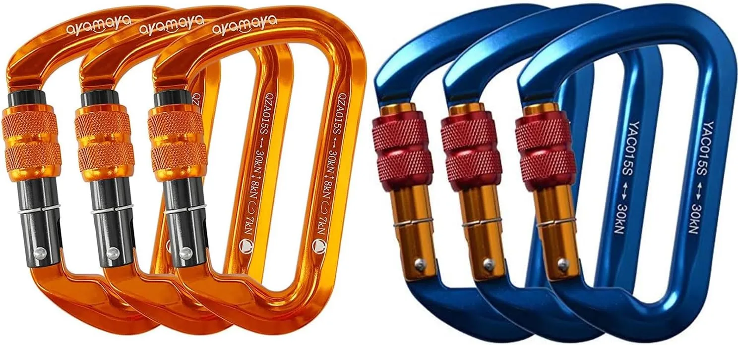 6 PCS 30kn Climbing Carabiner screwgate Locking Carabiner, Orange & Blue