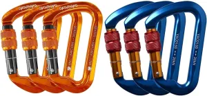 6 PCS 30kn Climbing Carabiner screwgate Locking Carabiner, Orange & Blue