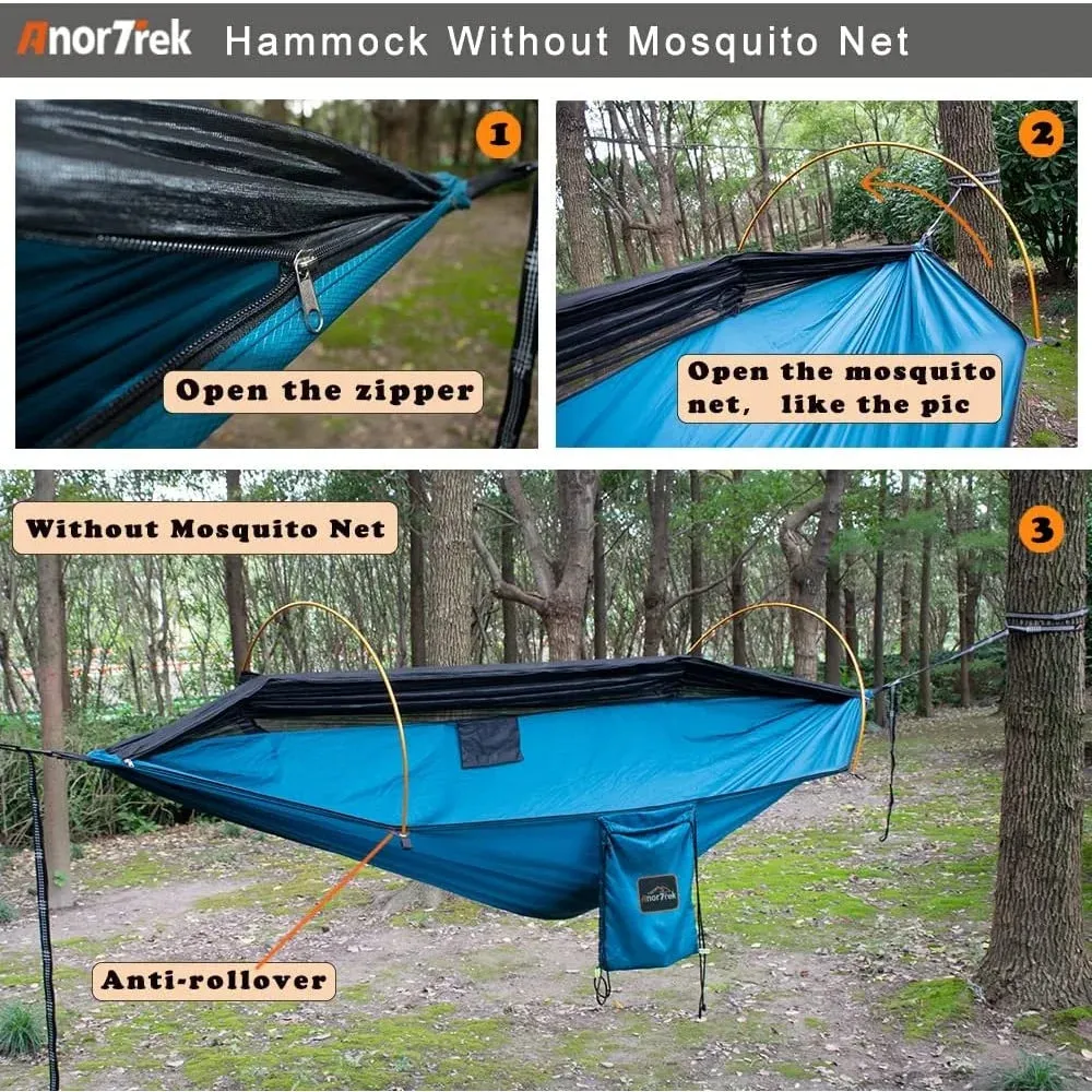 600lb Capacity Camping Hammock with Mosquito Net - Lightweight Portable Double Hammock with Aluminum Poles & Tree Straps