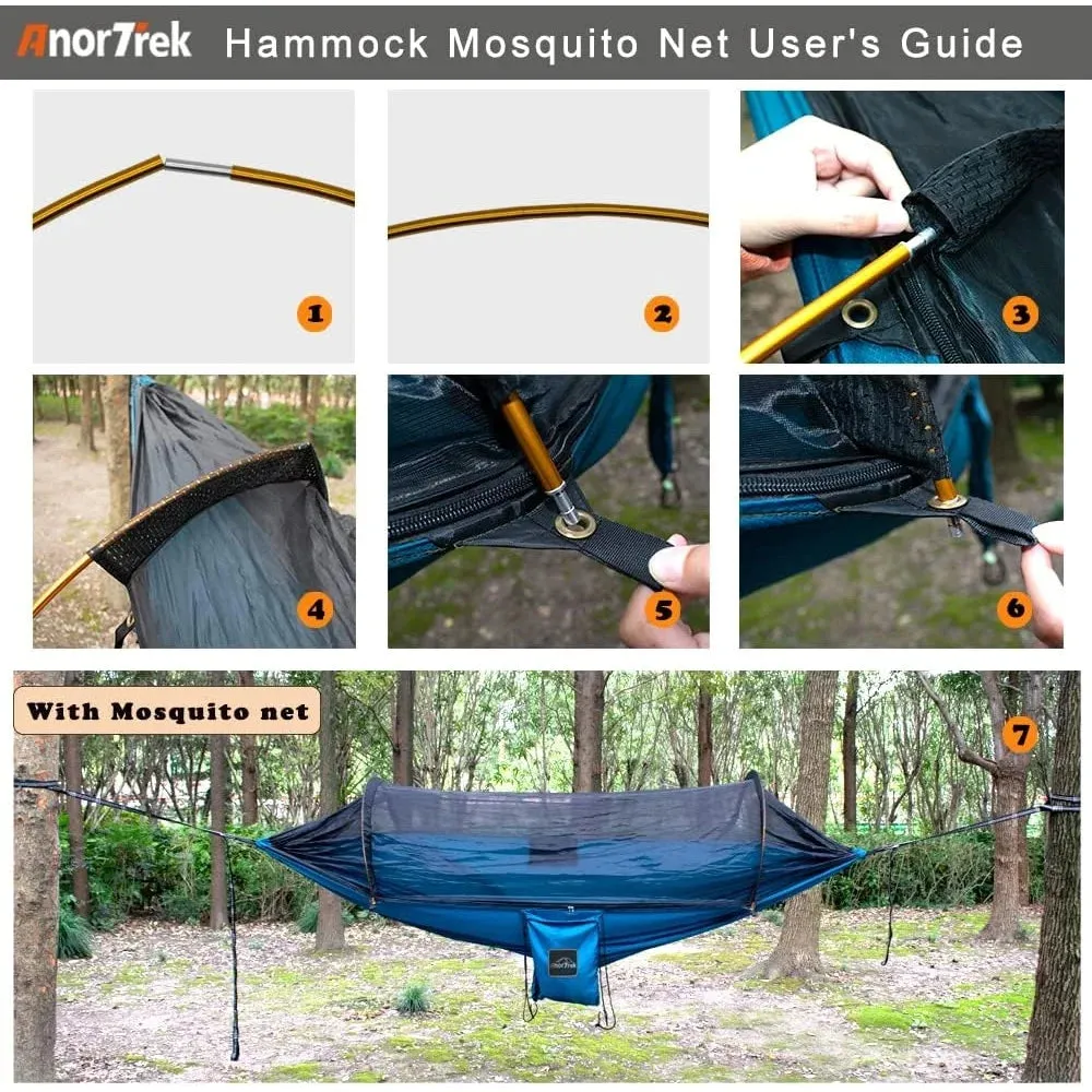 600lb Capacity Camping Hammock with Mosquito Net - Lightweight Portable Double Hammock with Aluminum Poles & Tree Straps