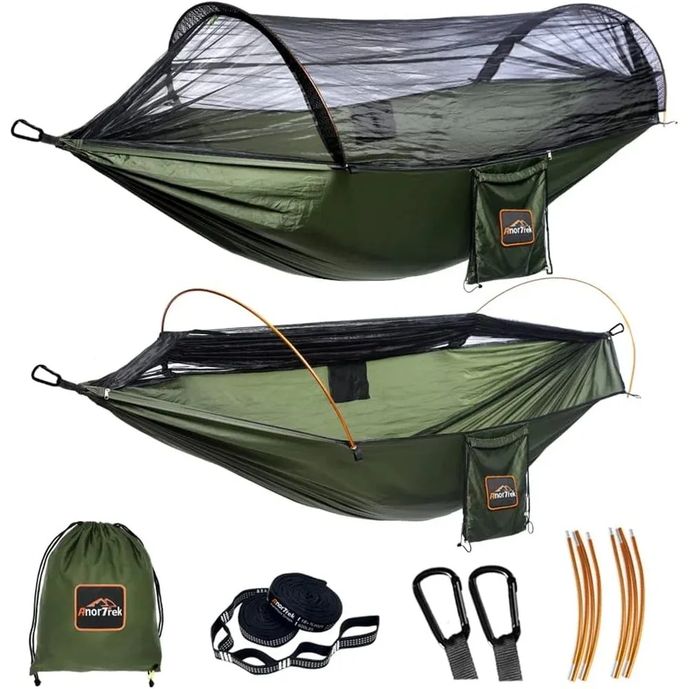 600lb Capacity Camping Hammock with Mosquito Net - Lightweight Portable Double Hammock with Aluminum Poles & Tree Straps