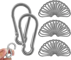 60PCS Carabiner Clip, Heavy Duty Carbon Steel Carabiner, Spring Snap Hook Clip for Keychian, Locking Carabiner for Outdoor Camping, Fishing, Hanging, Dog Leash, Silver