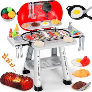 68 PCS Kids Kitchen Playset for Toddlers 3-5,Cooking BBQ Grill Set Toys with Realistic Smoke, Sound & Light,with Kitchen Sink,Little Chef Pretend Play,Outdoor Camping Birthday Gifts for Boys Girls