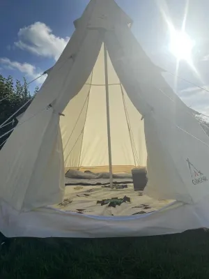 9.85ft Hot Tent for Glamping - 4-Season Canvas Tent with Aluminum Frame & Wood Stove Jack, Custom Camouflage Design (Family Camping, Hunting Cabin Ready)