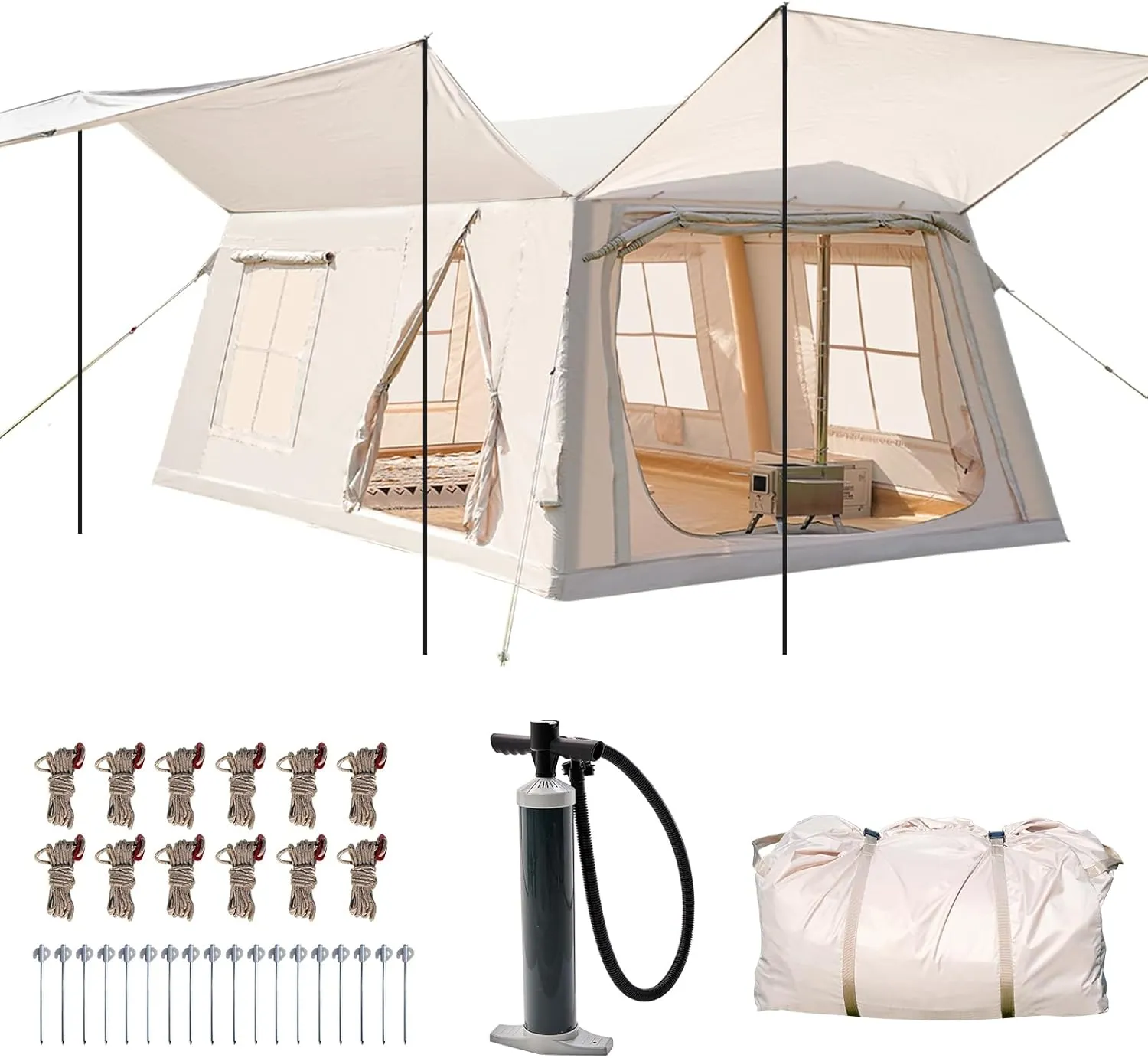 ABORON 2/6/8 Person Inflatable Camping Tent, Easy Setup Blow Up Tent with Hand Pump, PU3000mm Waterproof & Breathable 4 Season Glamping Tent for Outdoor Camping