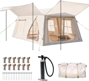 ABORON 2/6/8 Person Inflatable Camping Tent, Easy Setup Blow Up Tent with Hand Pump, PU3000mm Waterproof & Breathable 4 Season Glamping Tent for Outdoor Camping