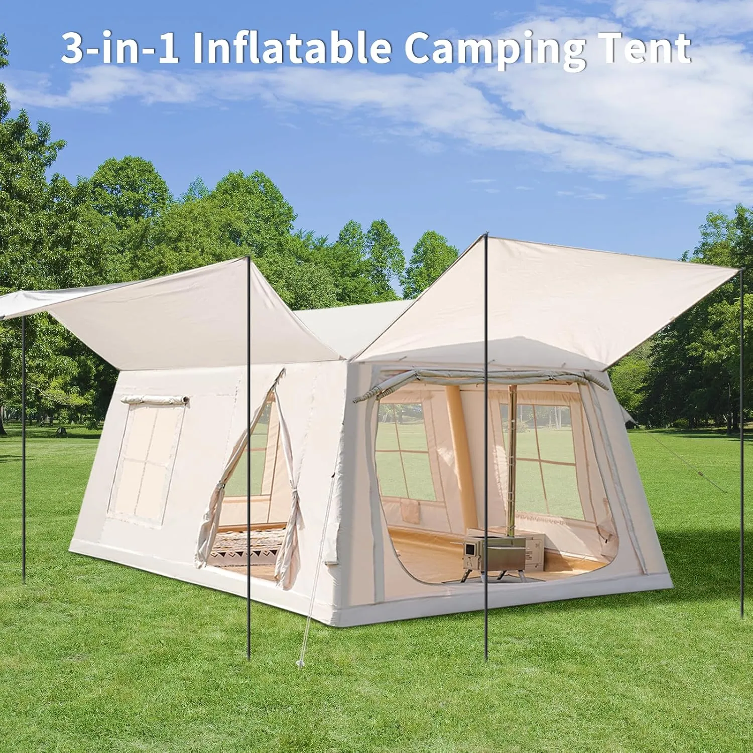 ABORON 2/6/8 Person Inflatable Camping Tent, Easy Setup Blow Up Tent with Hand Pump, PU3000mm Waterproof & Breathable 4 Season Glamping Tent for Outdoor Camping