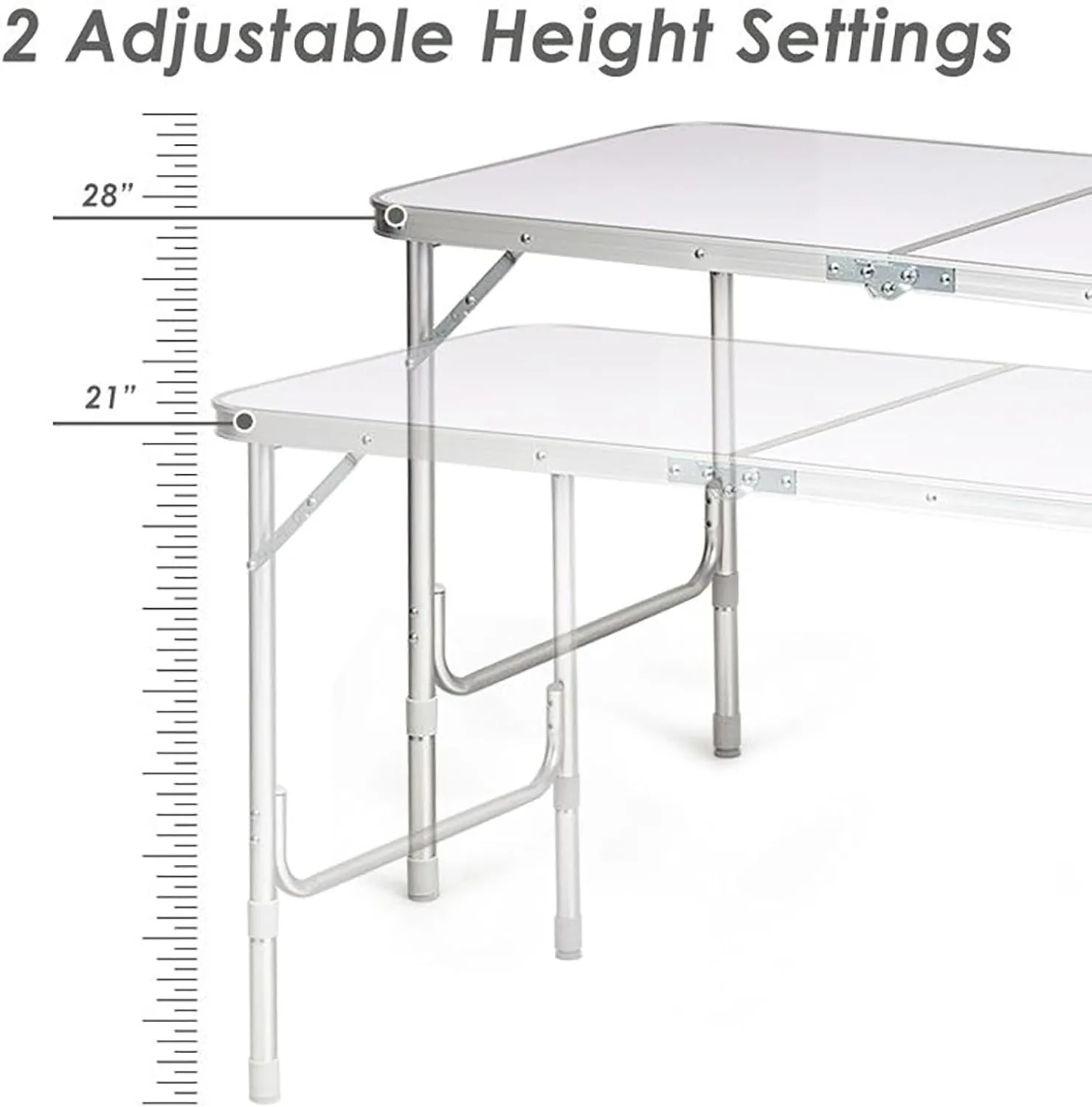 Adjustable Height Folding Camping Table - Portable Outdoor Picnic Desk with Storage Locker, Lightweight Aluminum Frame, 45 lbs Capacity for Camping, Beach, Backyard