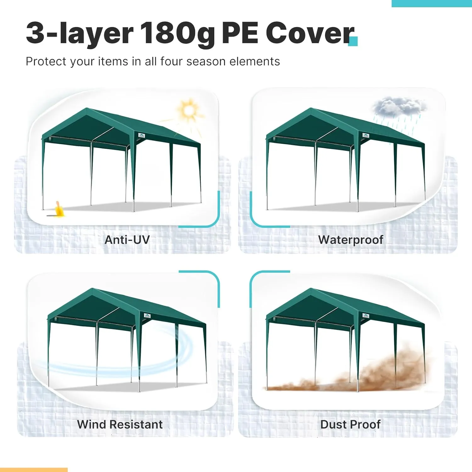 ADVANCE OUTDOOR 10x20 ft Heavy Duty Carport Potable Car Canopy Garage Party Tent Boat Shelter, Adjustable Height, with Leg Cloth, Green