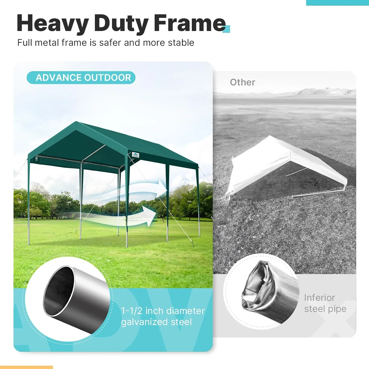 ADVANCE OUTDOOR 10x20 ft Heavy Duty Carport Potable Car Canopy Garage Party Tent Boat Shelter, Adjustable Height, with Leg Cloth, Green