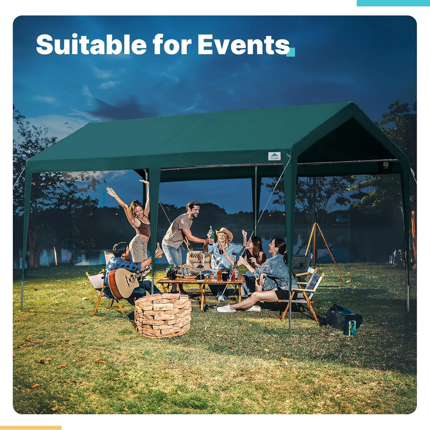 ADVANCE OUTDOOR 10x20 ft Heavy Duty Carport Potable Car Canopy Garage Party Tent Boat Shelter, Adjustable Height, with Leg Cloth, Green