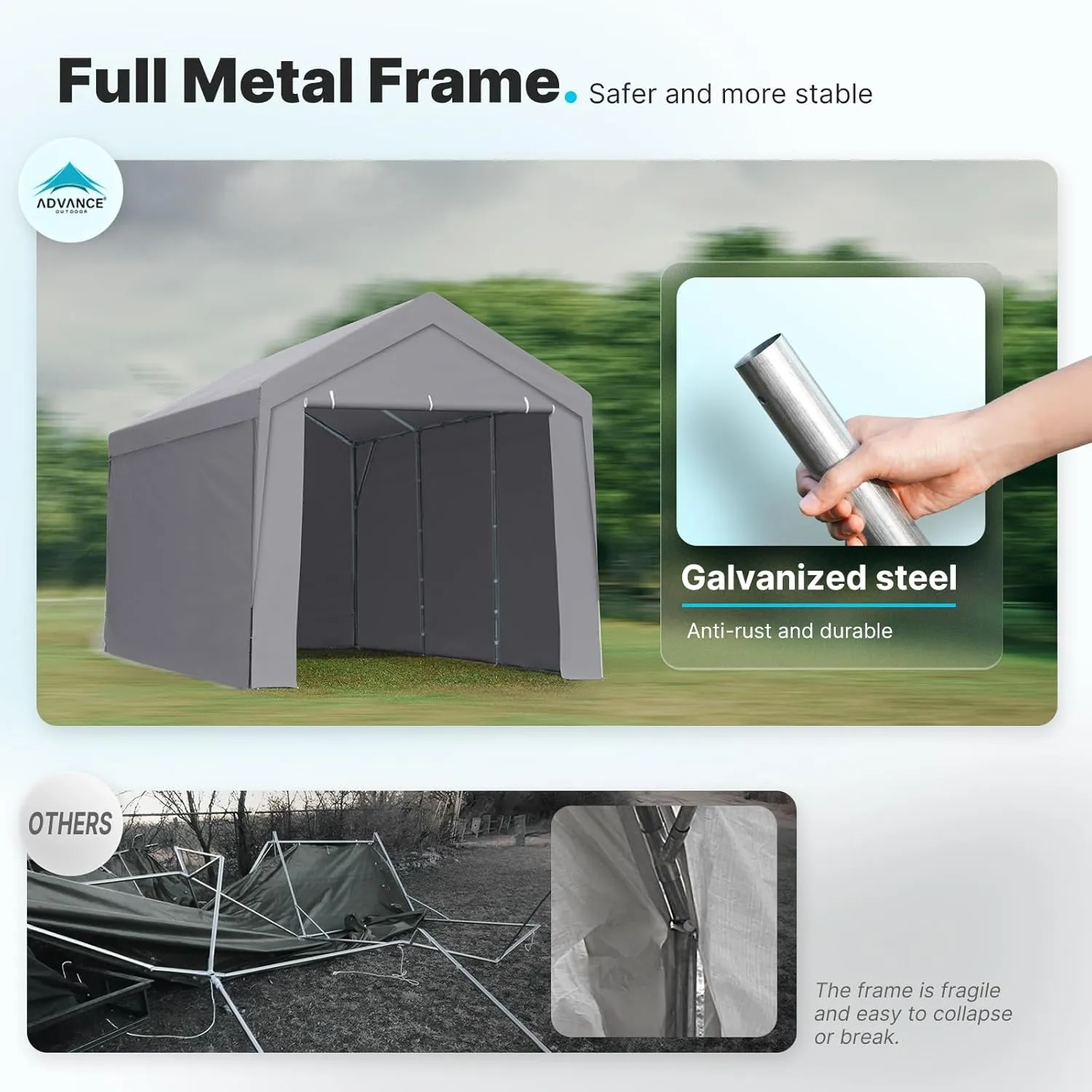 ADVANCE OUTDOOR 12x20 ft Heavy Duty Carport with Removable Sidewalls and Doors, Adjustable Height Car Canopy Garage Party Tent Boat Shelter with Reinforced Poles, Gray