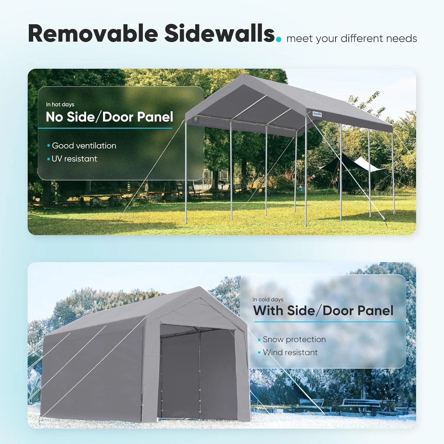 ADVANCE OUTDOOR 12x20 ft Heavy Duty Carport with Removable Sidewalls and Doors, Adjustable Height Car Canopy Garage Party Tent Boat Shelter with Reinforced Poles, Gray