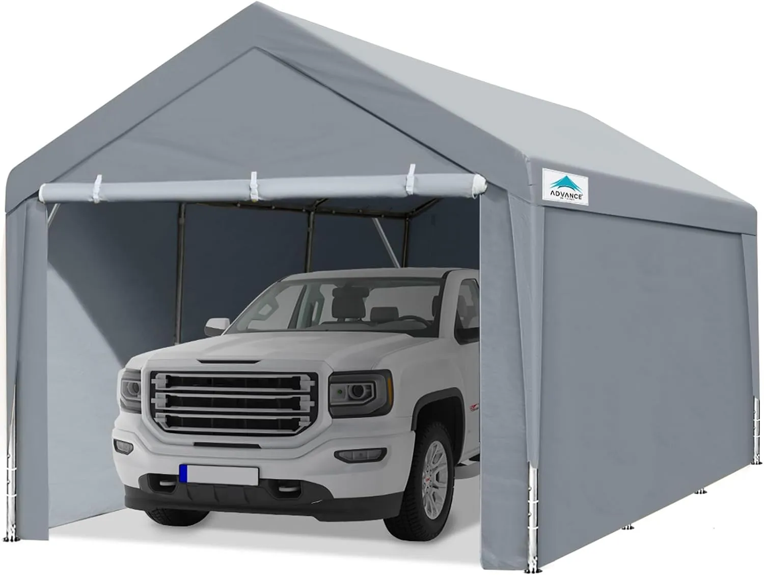 ADVANCE OUTDOOR 12x20 ft Heavy Duty Carport with Removable Sidewalls and Doors, Adjustable Height Car Canopy Garage Party Tent Boat Shelter with Reinforced Poles, Gray